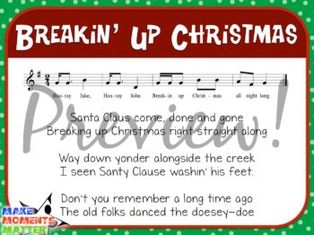 Breakin' Up Christmas is a great song for before or after the winter break. Lots of fun vocabulary to share with kids and easy to tie into folk music tradition!