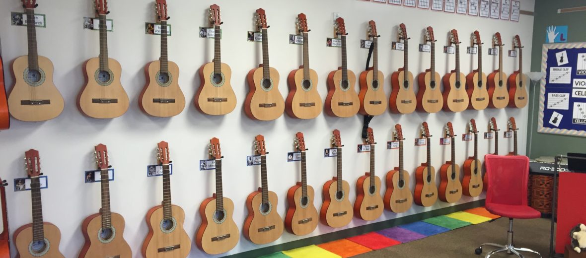 Organization ideas, tips, and trick for storing and sorting guitars in your classroom!