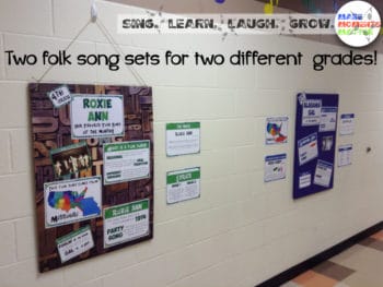 Here's a look at how I display information about the folk songs I'm teaching. It gives students who are walking through the hallway a chance to engage with the content.