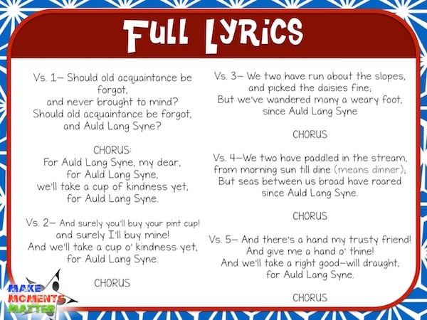 Auld Lang Syne has several really wonderful verses. Check out this blog post with ideas on how to teach more than just verse one!