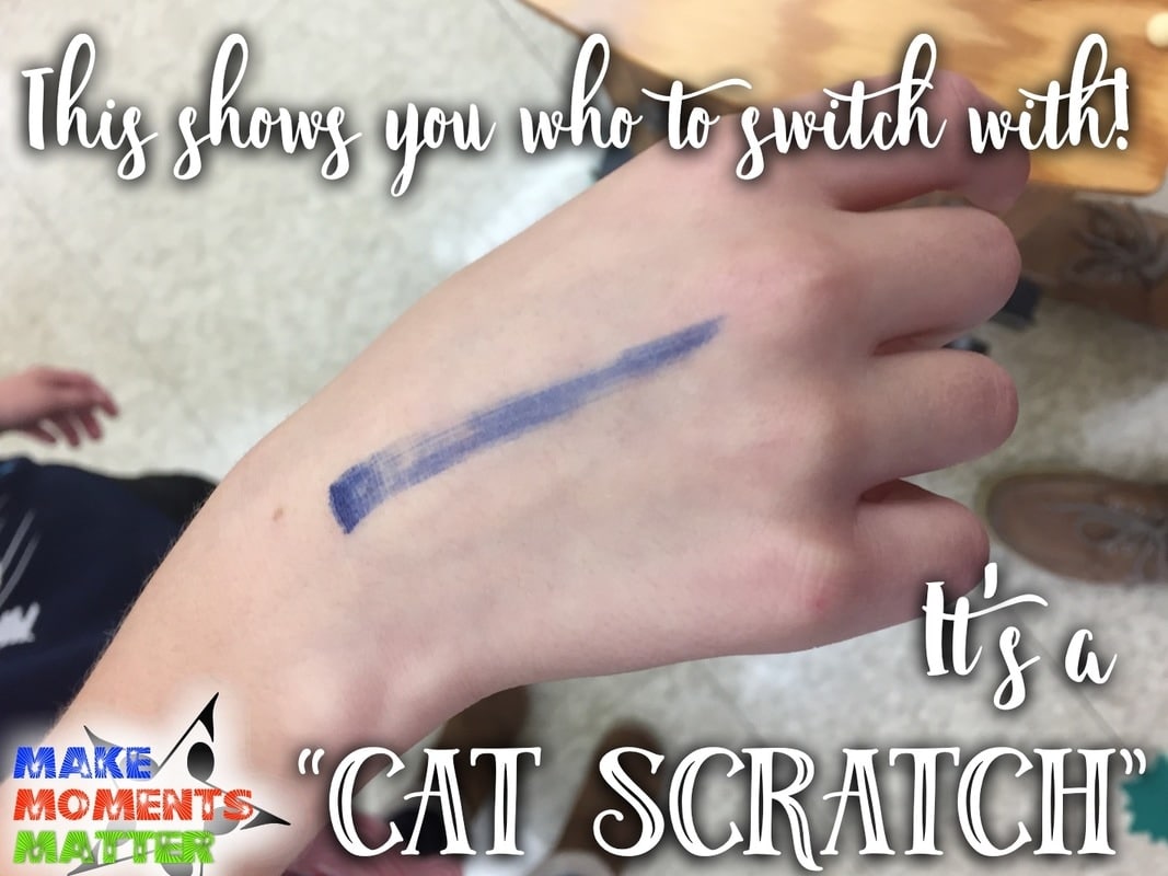 Use a cat scratch to help students know who to switch with when playing instruments.
