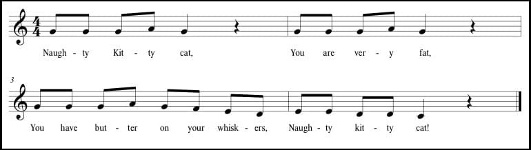 Naught Kitty Cat song. Click here to learn more about the process of how to teach and what to incorporate in your lesson!