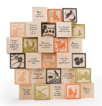 Wooden blocks with nursery rhymes. Click here for a blog post about the resource and lesson ideas!