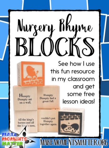 Wooden blocks with nursery rhymes, ukulele chords, and guitar chords, to use in the music room. Click here for lesson ideas and tips on how to use these in centers.