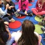 Children sitting in circle for centers activity.