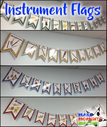 Flags that show off the instruments of the orchestra.