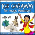 Giveaway for music teachers with images for three different puppets: peacock, owl, and rabbit.