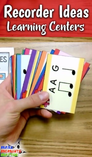 Video preview of small group centers, colorful cards for recorder.
