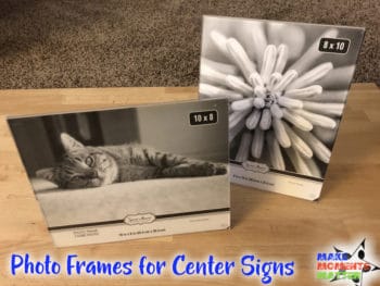 Signs in photo frames.
