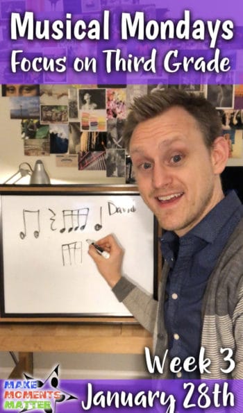Music Teacher with dry erase marker and white board.