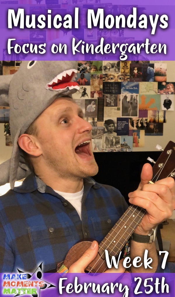 Music teacher with shark hat and ukulele