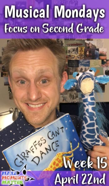 Music Teacher holding stuffed Giraffe and Giraffe Book