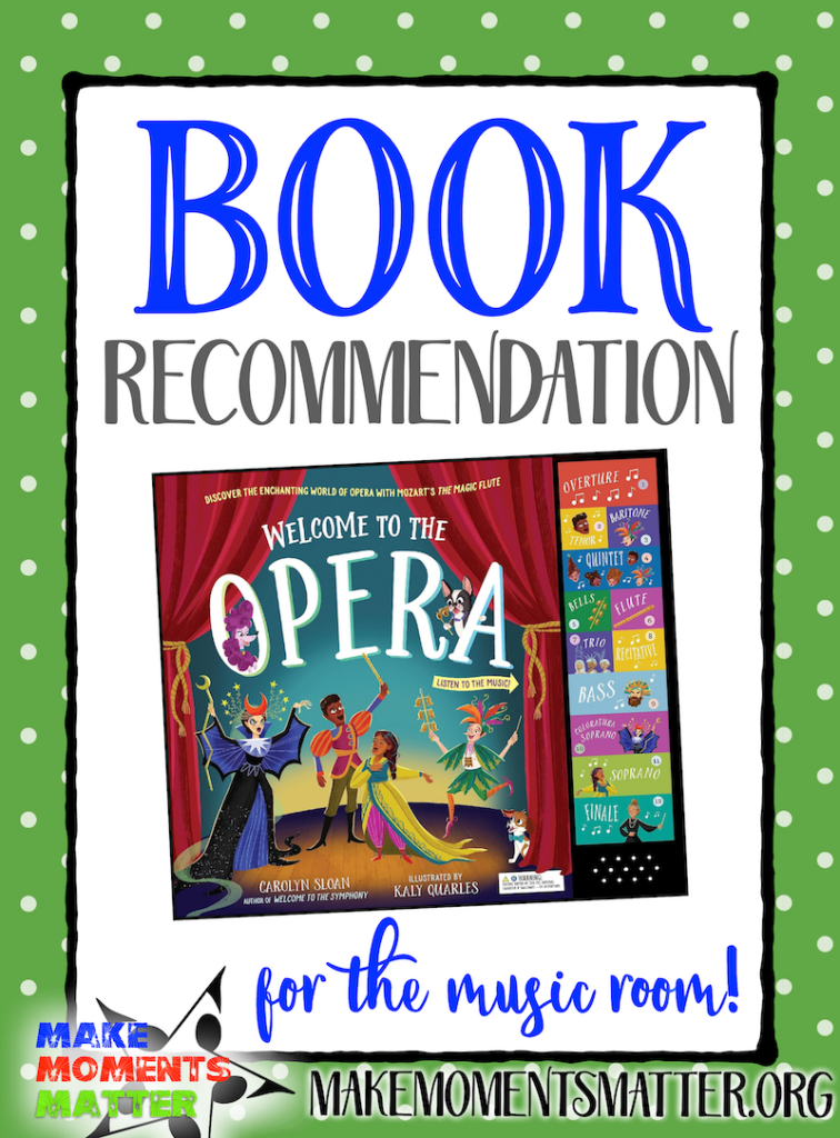 Text reads: Book Recommendation "Welcome to the Opera" for the music room.